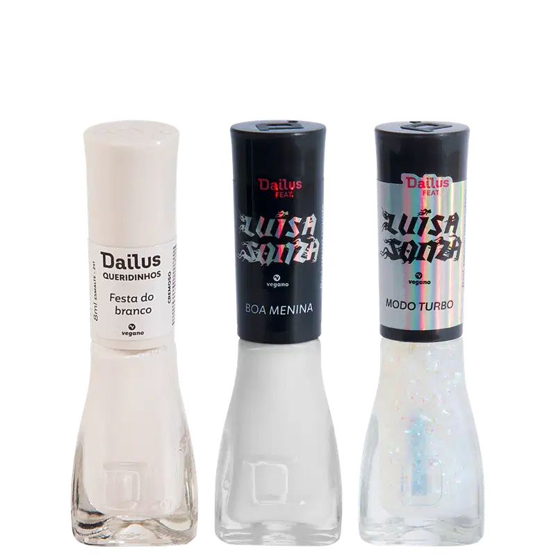 Kit Dailus Tons de Branco + Top Coat Efeito Holográfico (3 Produtos)