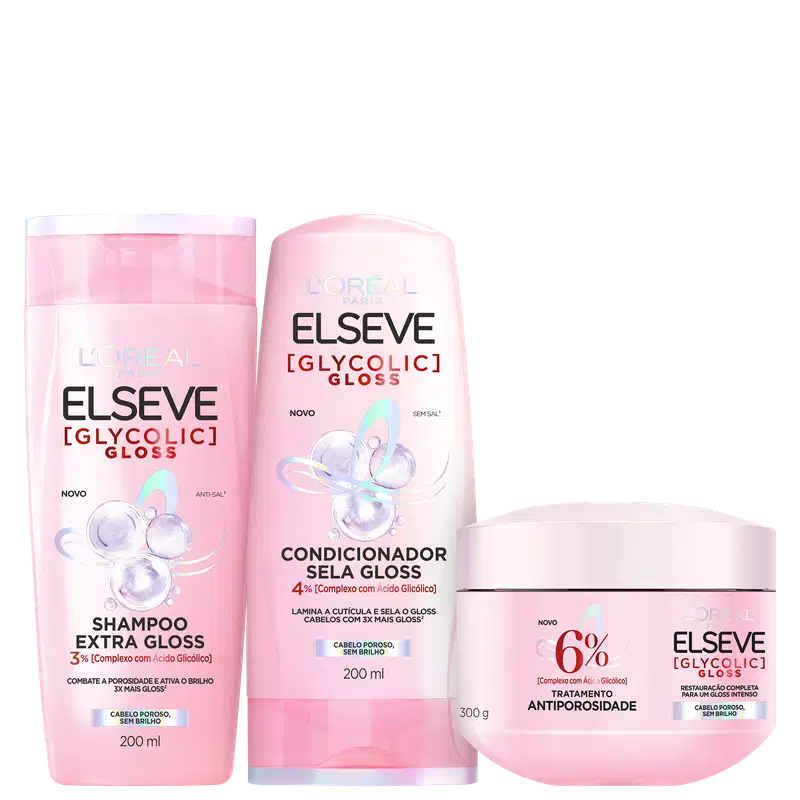 Kit Elseve L’Oréal Paris Glycolic Gloss Essential Trio (3 Produtos)