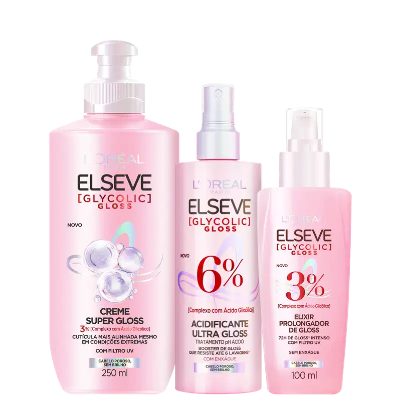 Kit Elseve L’Oréal Paris Glycolic Gloss Care Trio (3 Produtos)