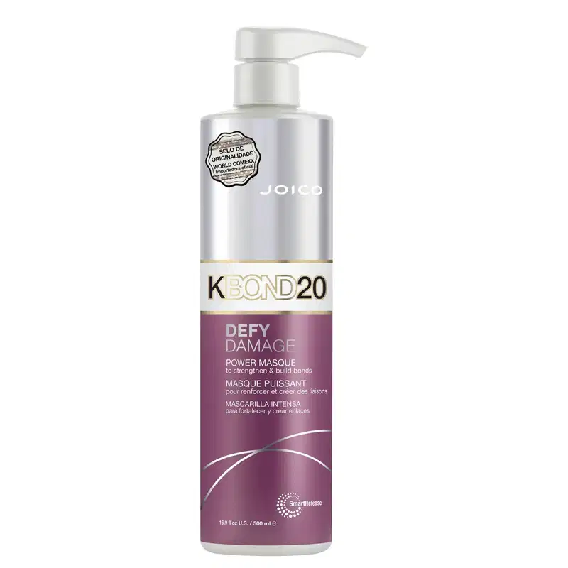 Máscara Joico Defy Damage KBOND20 Power Mask de 500ml, com embalagem roxa e prata.
