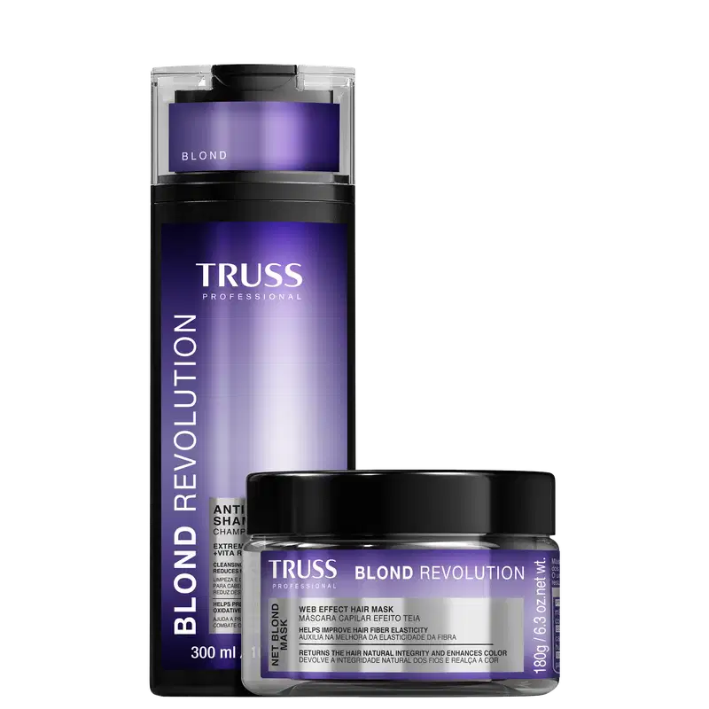 Kit com shampoo e máscara Blond Revolution da marca TRUSS.