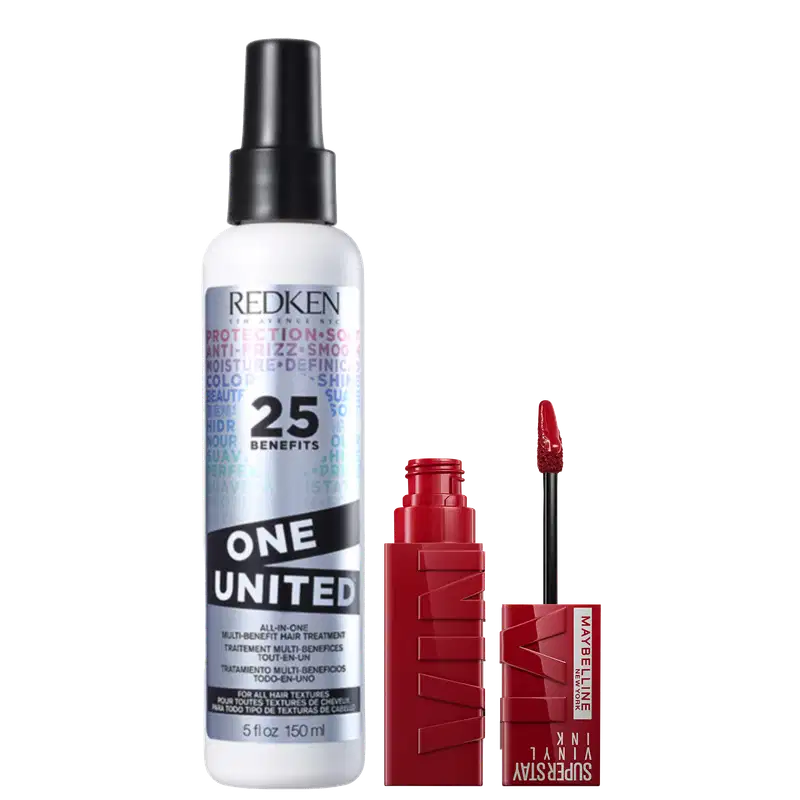 Kit Beleza na Web Redken One United + Maybelline Superstay Vinyl Ink Lippy, 2 produtos.