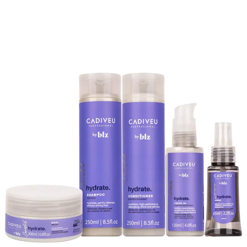 Kit Cadiveu Professional Essentials Hydrate by BLZ Completo com shampoo 250ml, condicionador 250ml, máscara capilar 200ml, sérum 65ml e leave-in 120ml