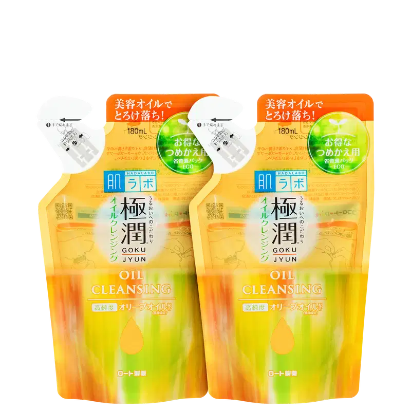 Dois frascos de 180 ml de óleo de limpeza da marca Hada Labo, versão refil.