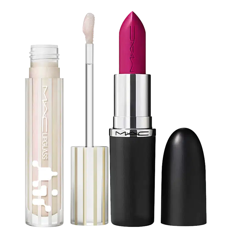 Kit M·A·C MACximal Satin Popstar Pink + Lipglass Airshine Frosting, 2 produtos.