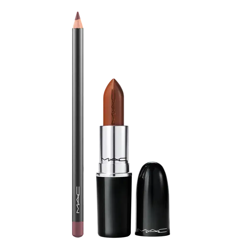 Kit M·A·C Lustreglass Can't Dull My Shine + Lip Pencil Plum, 2 produtos.