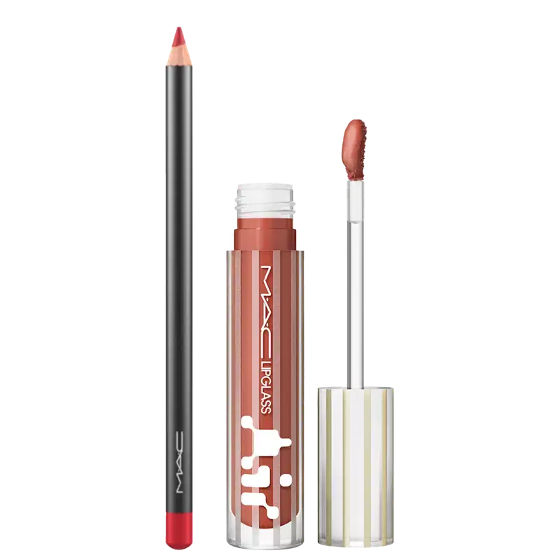 Kit M.A.C Lipglass Airshine Casual + Lip Pencil Cherry, 2 produtos.
