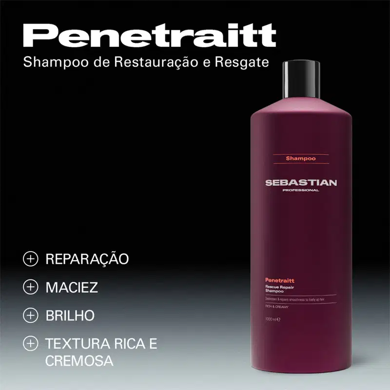 Penetraitt Shampoo de Restauração e Resgate. Reparação, maciez, brilho, textura rica e cremosa.