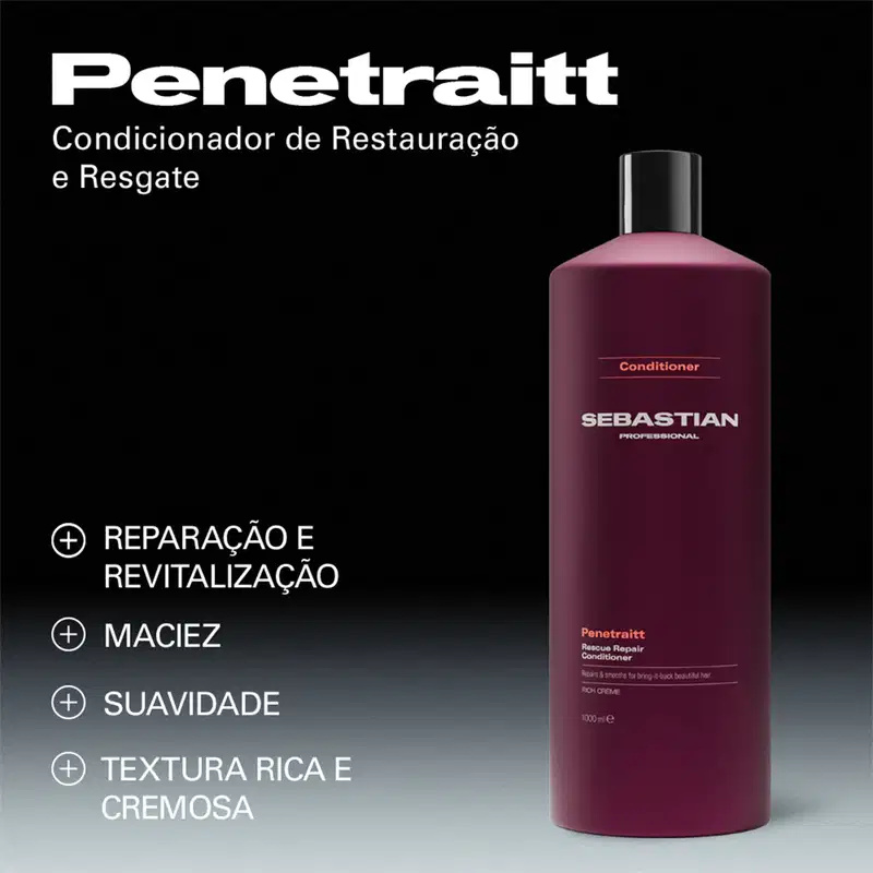 Penetraitt Condicionador de Restauração e Resgate, Reparação e Revitalização, Maciez, Suavidade, Textura Rica e Cremosa, Sebastian Professional.