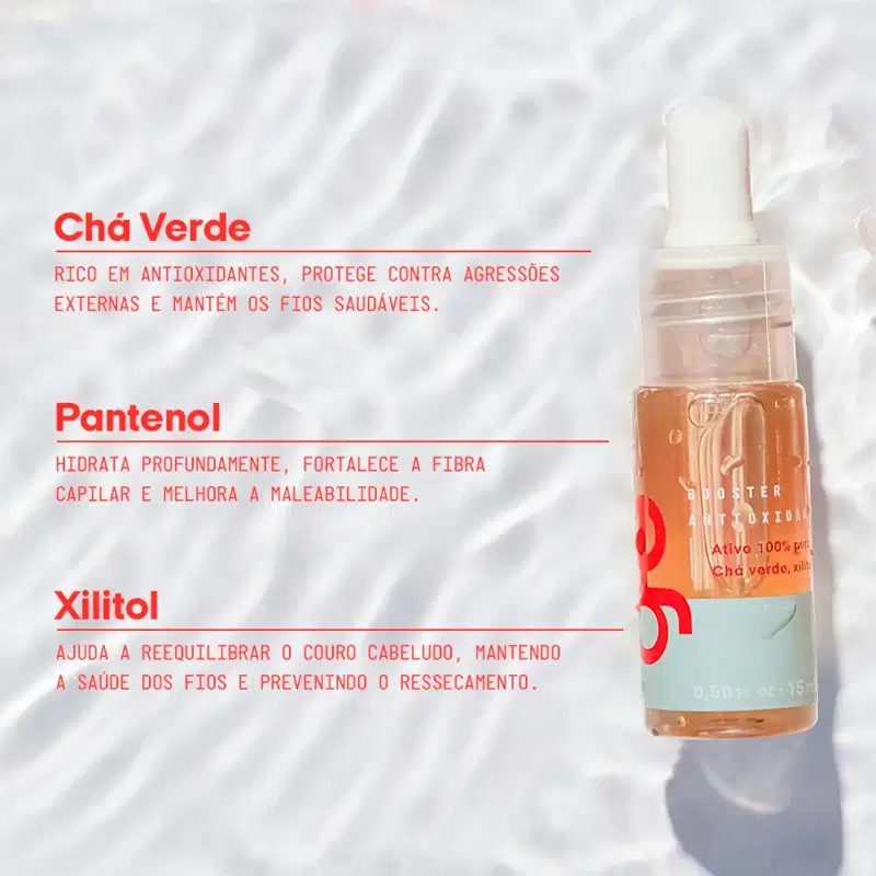 Chá Verde
RICO EM ANTIOXIDANTES, PROTEGE CONTRA AGRESSÕES EXTERNAS.

Pantenol
HIDRATA PROFUNDAMENTE, FORTALECE E MELHORA A MALEABILIDADE.

Xilitol
AJUDA A REEQUILIBRAR O COURO CABELUDO, MANTENDO A SAÚDE DOS FIOS E PREVENINDO O RESSECAMENTO.
