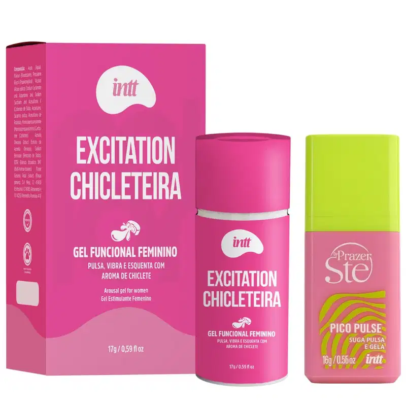 kit com Pico Pulse Sugador Líquido Melancia – Suga, Pulsa e Gela + Intt Excitation chicleteira gel excitante feminino