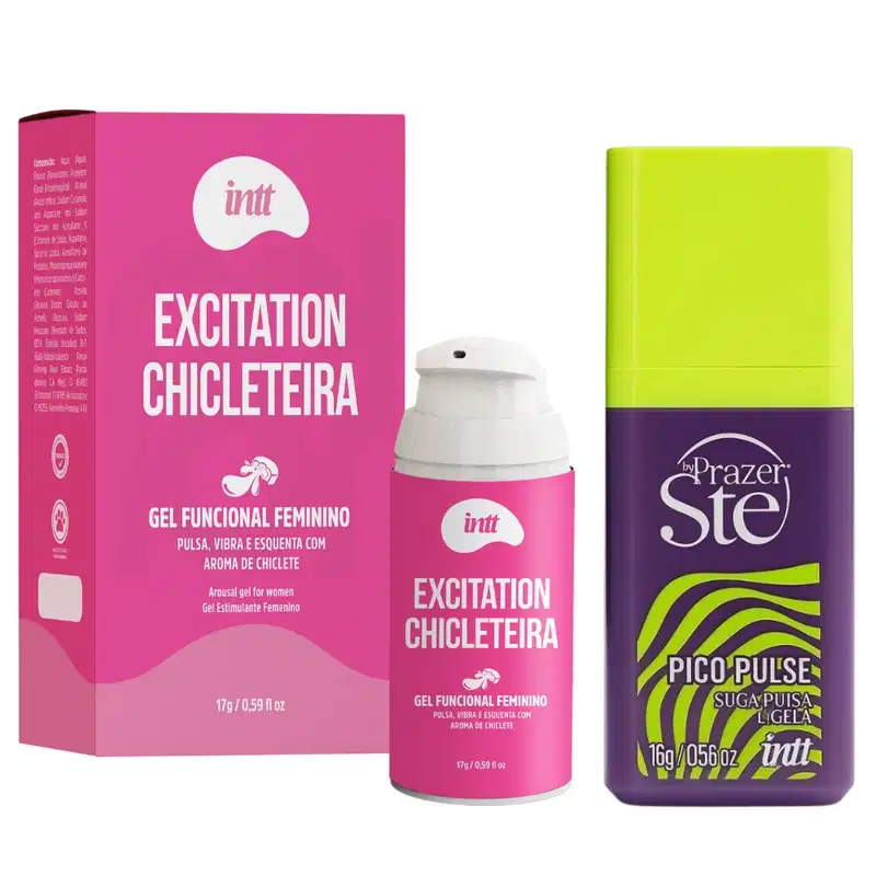 kit com Pico Pulse Sugador Líquido Uva – Suga, Pulsa e Gela + Intt Excitation chicleteira gel excitante feminino