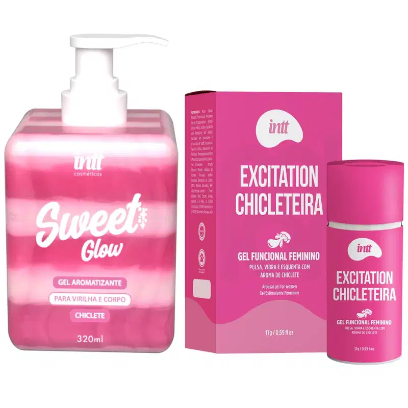 Kit com Sweet Glow chiclete Intt Excitation chicleteira