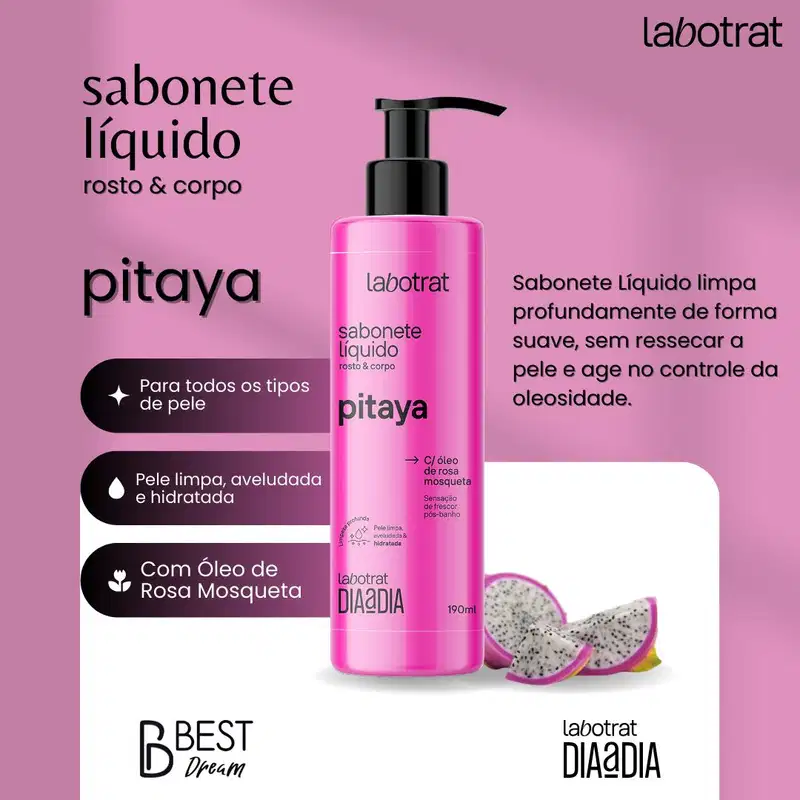 Sabonete Liquido Corpo E Rosto Labotrat Dia A Dia Cheiro De Fruta Pitaya Pele Perfumada 190ml