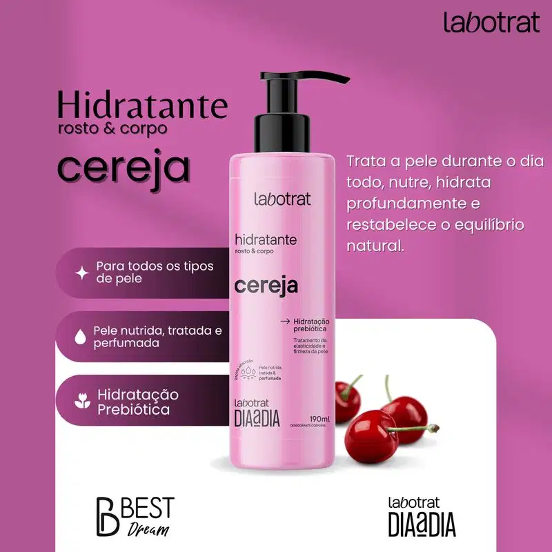 Kit Banho Premium Labotrat Cereja Completo 4 Produtos C/ Sais Corpo E Rosto Cheiro De Fruta