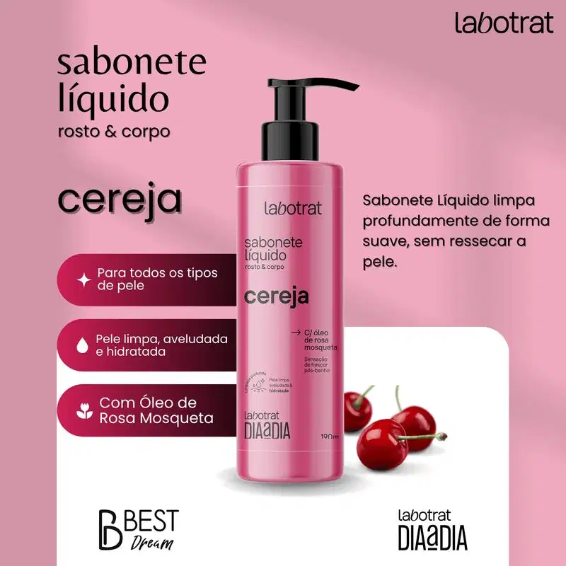 Kit Banho Premium Labotrat Cereja Completo 4 Produtos C/ Sais Cheiro De Fruta Corpo E Rosto