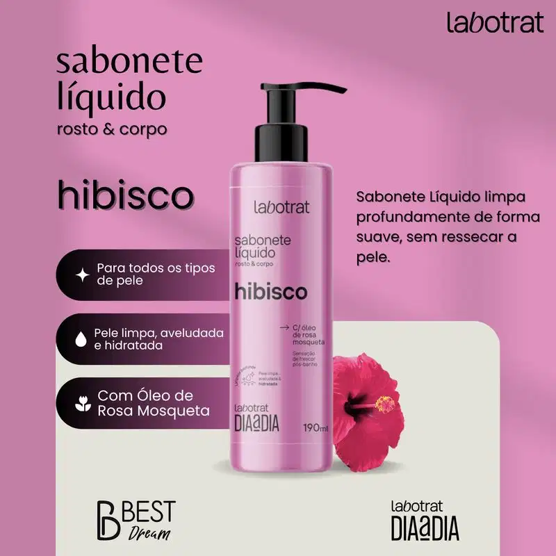 Kit Sabonete Liquido + Body Splash Corpo E Rosto Labotrat Dia A Dia Cheiro De Fruta Hibisco 190ml