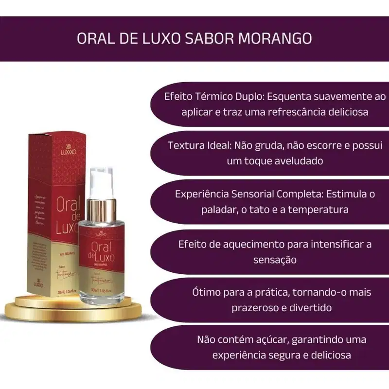 Luxxxo Oral de Luxo Morango - Gel Térmico Beijável 30ml