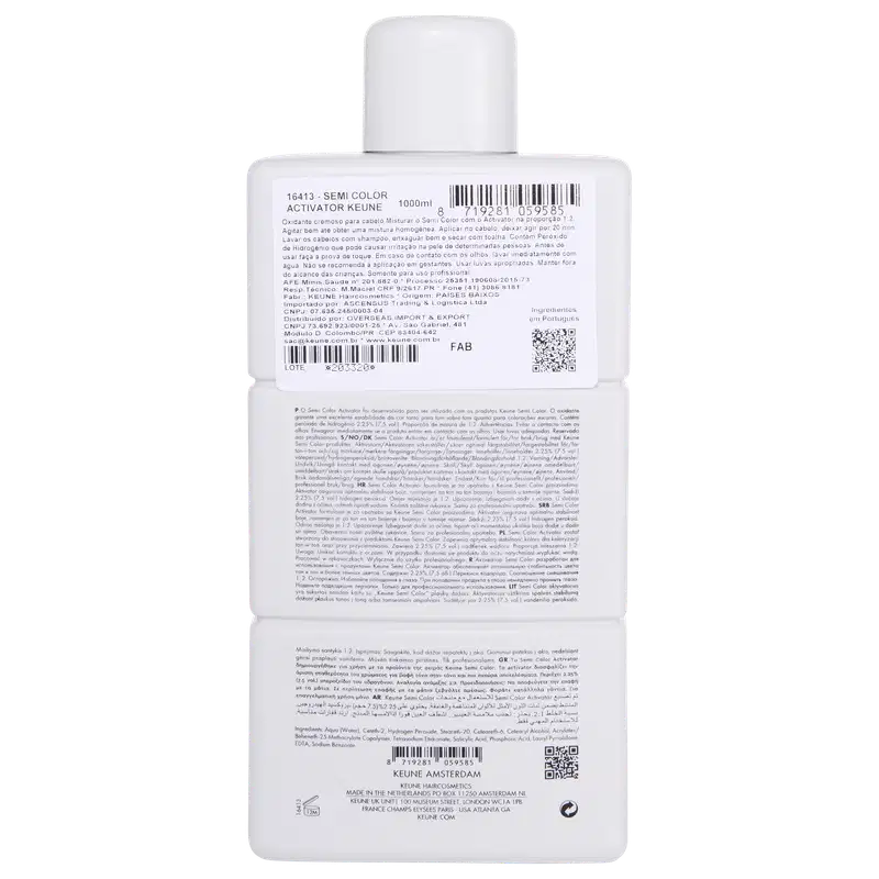 Frasco branco da linha Activator da marca Keune Semi Color, com rótulo em preto e branco indicando o nome do produto.