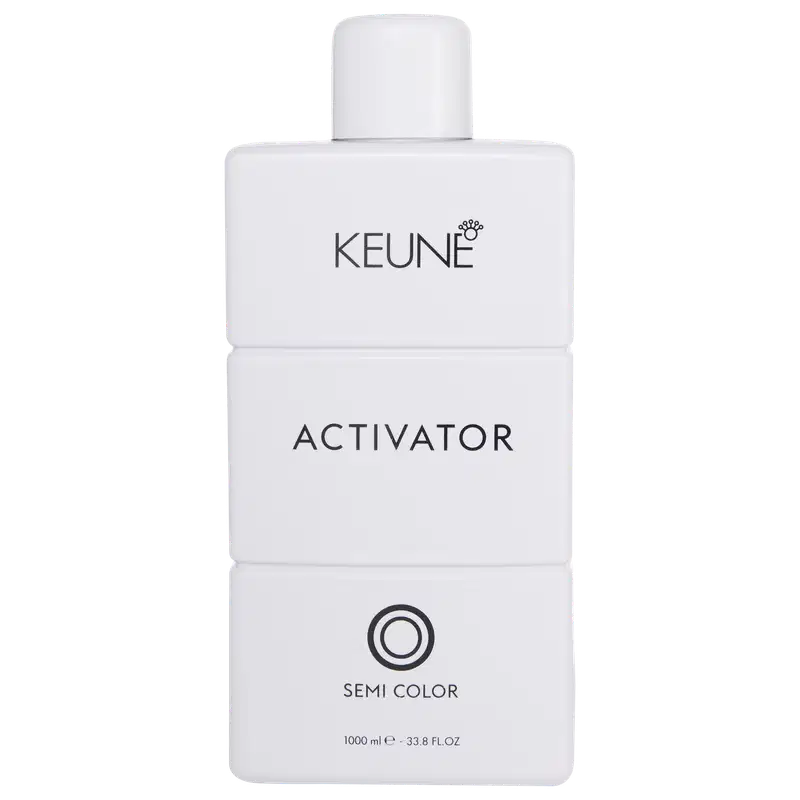 Frasco branco da linha Activator da marca Keune Semi Color, com rótulo em preto e branco indicando o nome do produto.