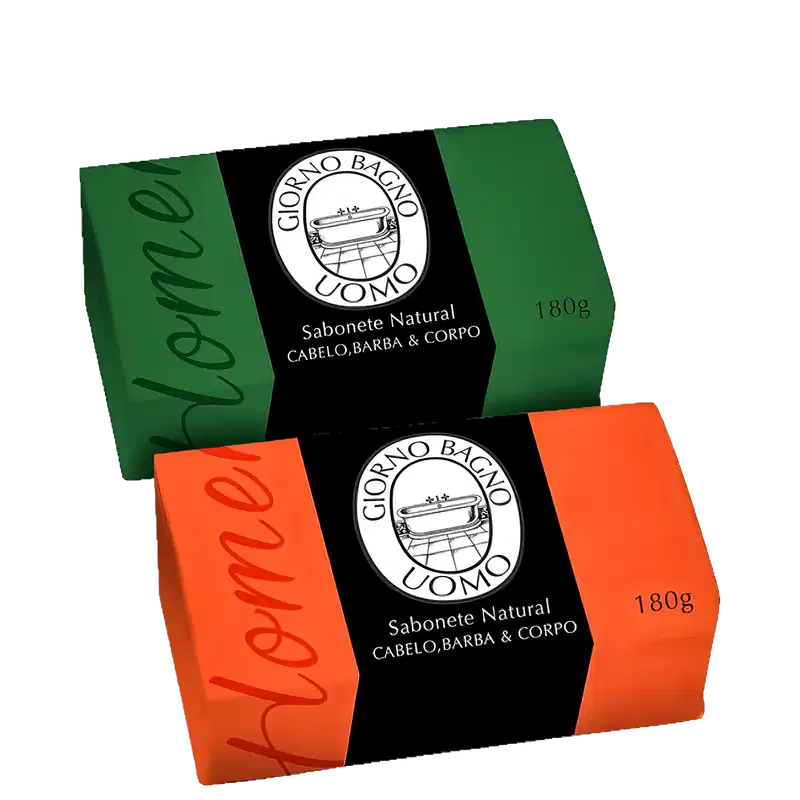 Kit Giorno Uomo Verde e Laranja Sabonetes Naturais em Barra (2 produtos)