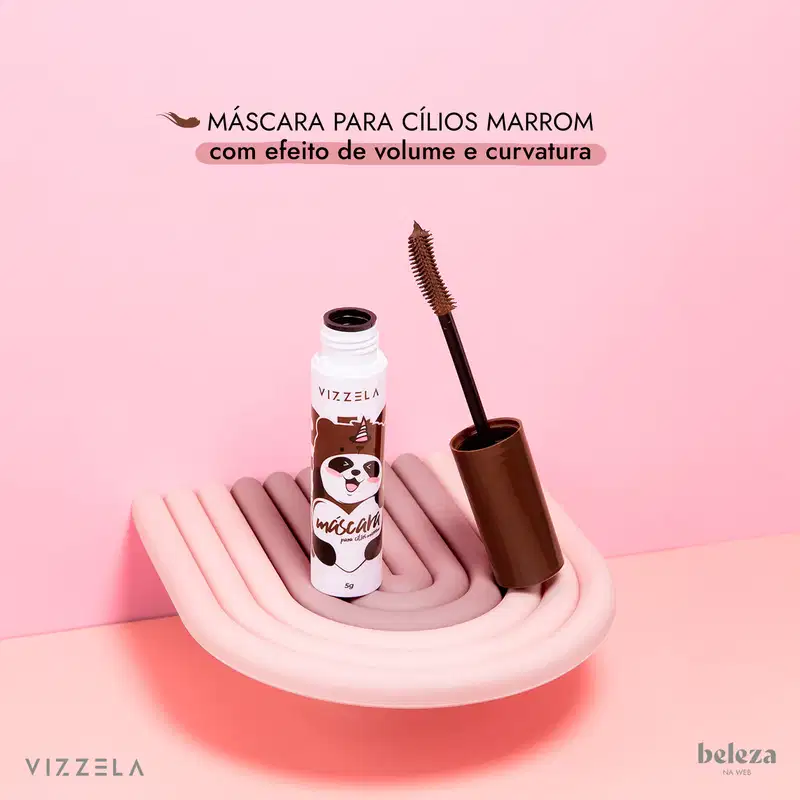 Máscara para cílios marrom com efeito de volume e curvatura, da marca Vizzela.