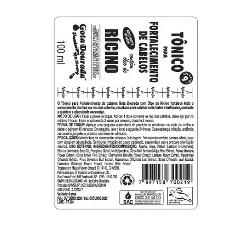 TONICO CAPILAR GOTA DOURADA FORTALECIMENTO RICINO 100ML