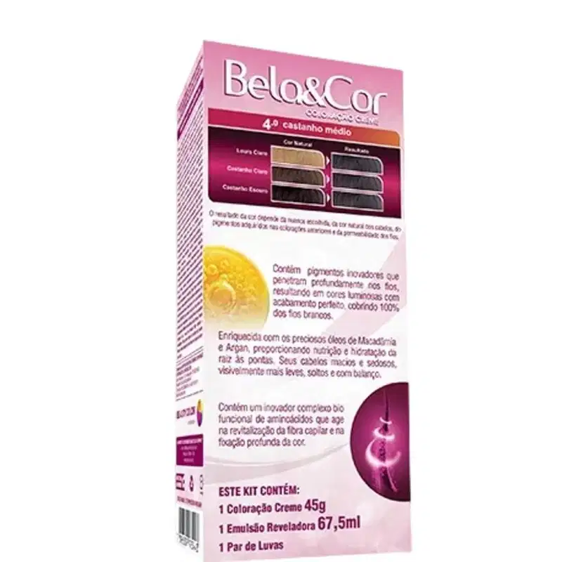 Tinta Beauty Color Coloração Bela&Cor Creme 4.0 Castanho Médio