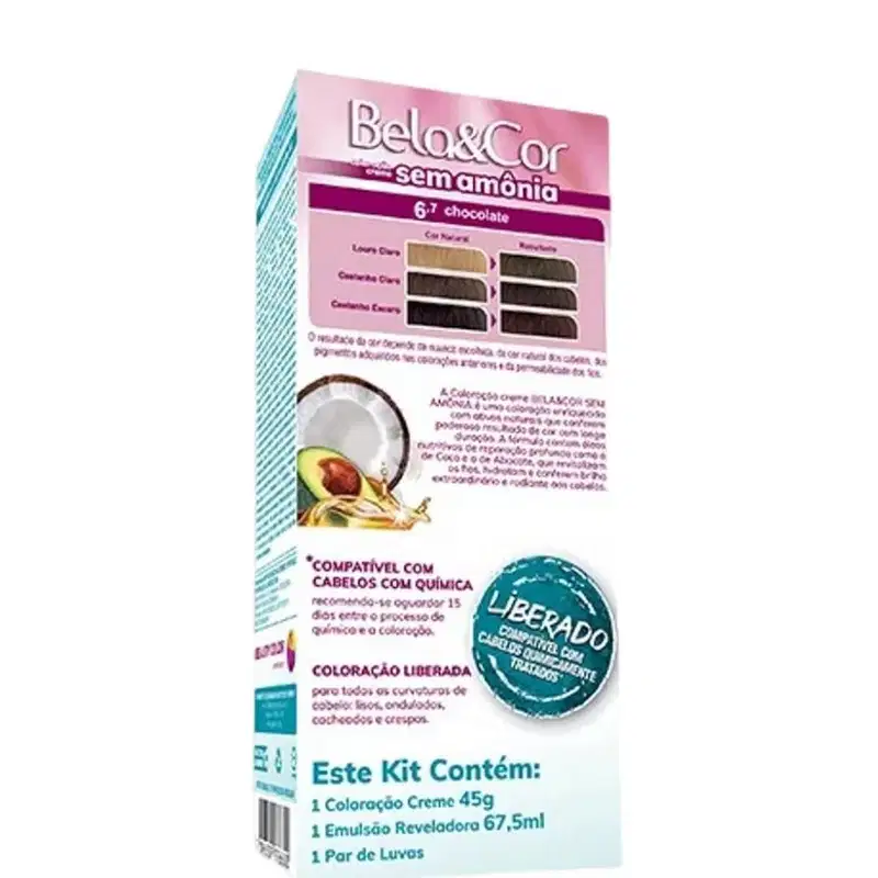 Tinta Beauty Color Kit Bela&Cor Sem Amônia Chocolate 6.7