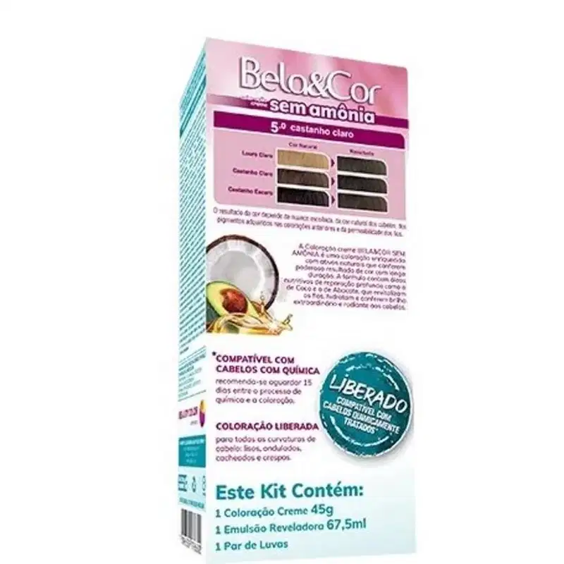Tinta BeautyColor Mini Kit Bela&Cor Sem Amônia Castanho Claro 5.0