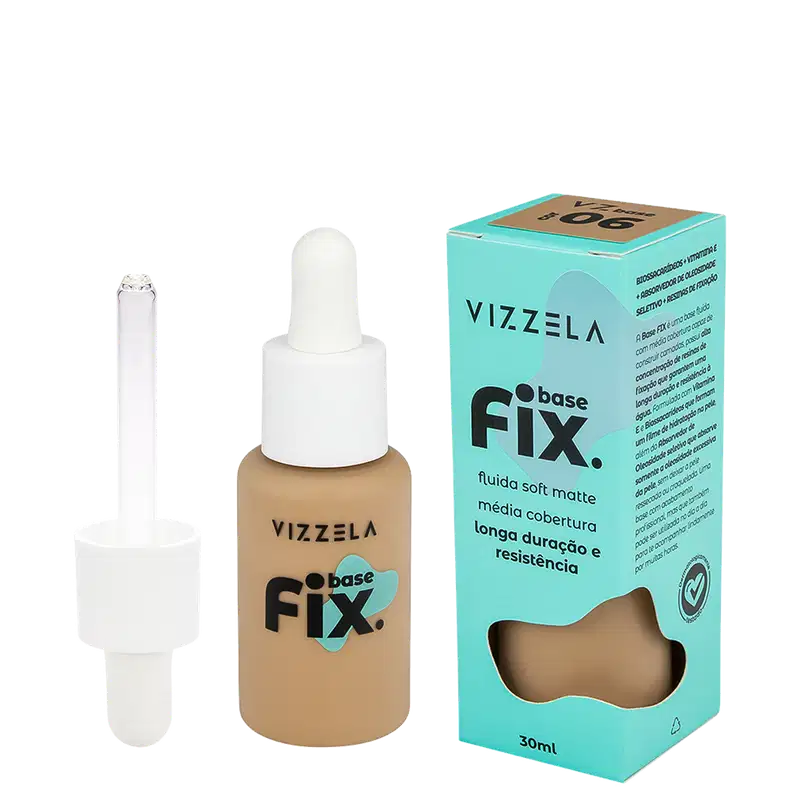 Base Líquida Vizzela Cosméticos Fix Cor 6, 30ml.