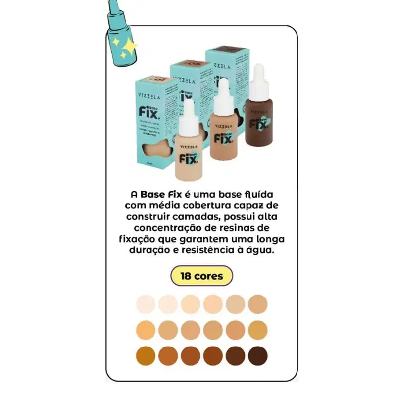 Base Líquida Vizzela Cosméticos Fix Cor 6, 30ml.
