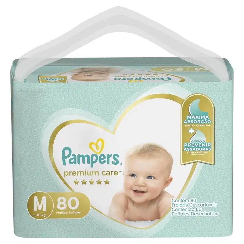 Fralda Pampers Premium Care Jumbo M 80 Unidades