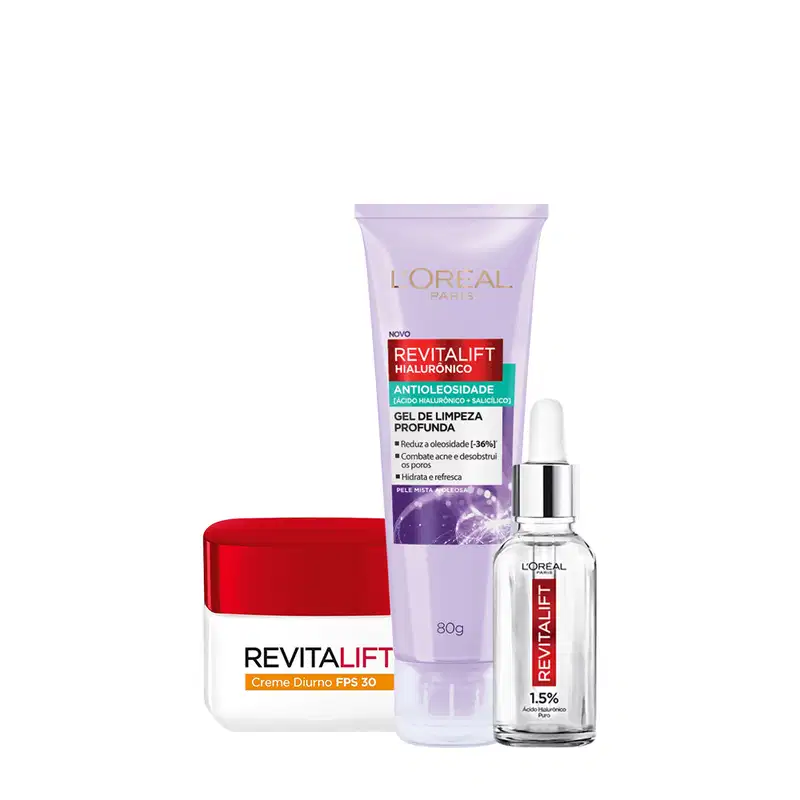 Kit L'Oréal Paris Revitalift Gel De Limpeza e Anti-idade FPS 30 e Sérum (3 produtos)