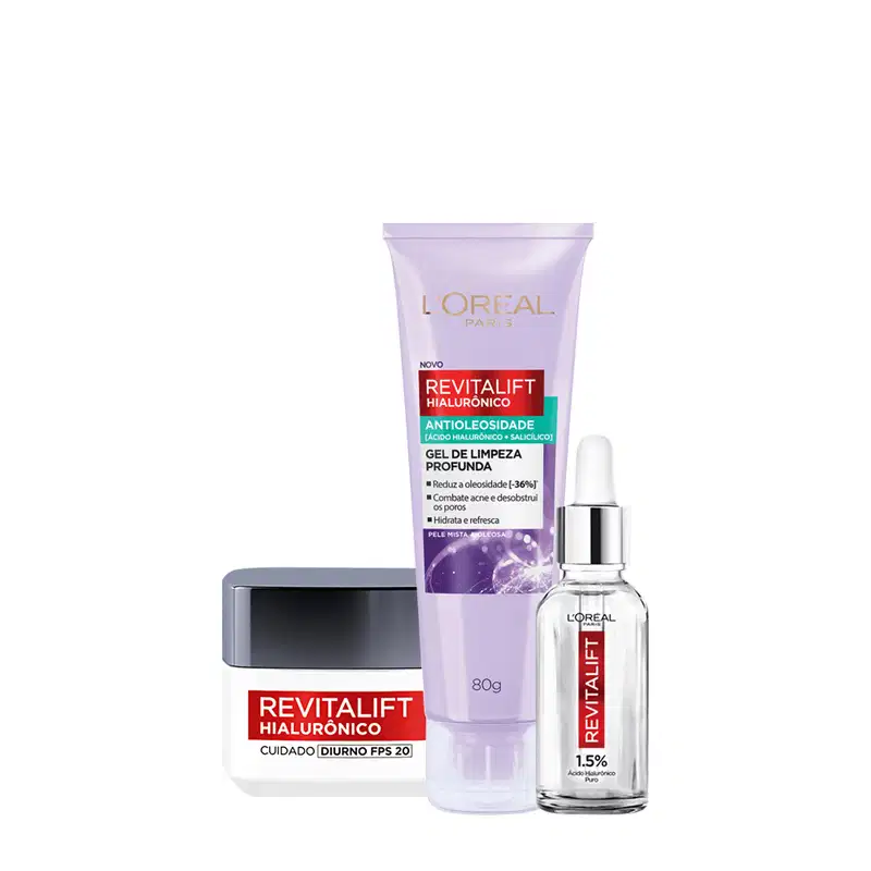 Kit L'Oréal Paris Revitalift Gel De Limpeza  Anti-Idade FPS 20 e Sérum (3 produtos)