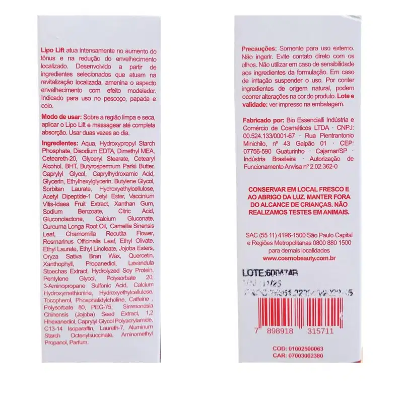 Cosmobeauty Booster Lipo Lift Redutor Firmador de Papada 50g - Normal