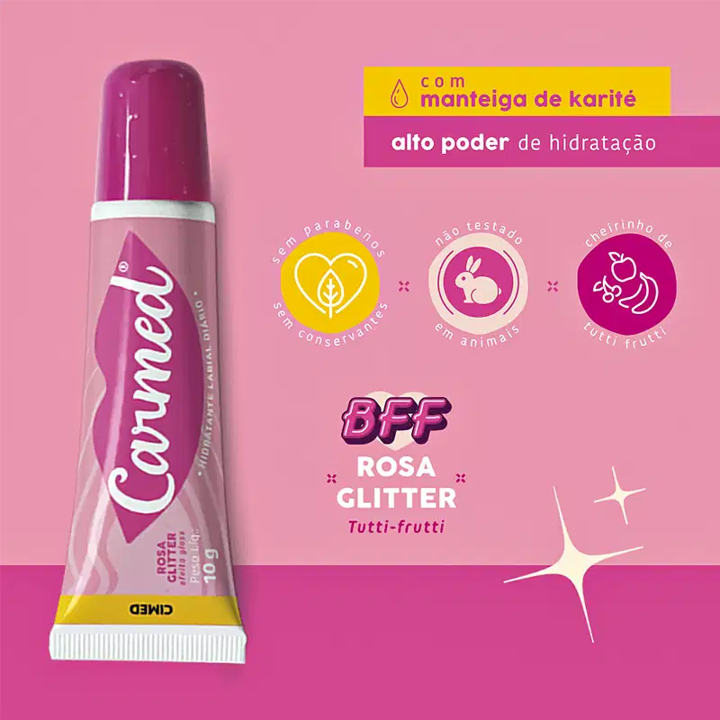 Cimed Carmed BFF Rosa Glitter - Hidratante Labial 10g