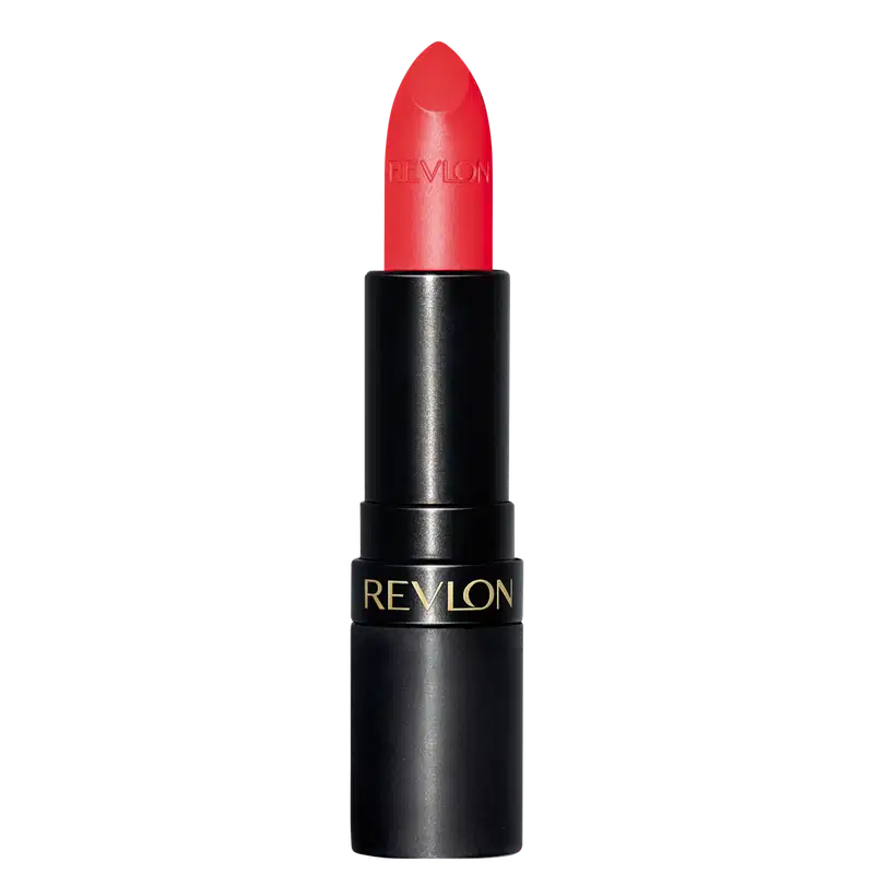 Batom em bala com embalagem toda preta e "Revlon" escrito em dourado.