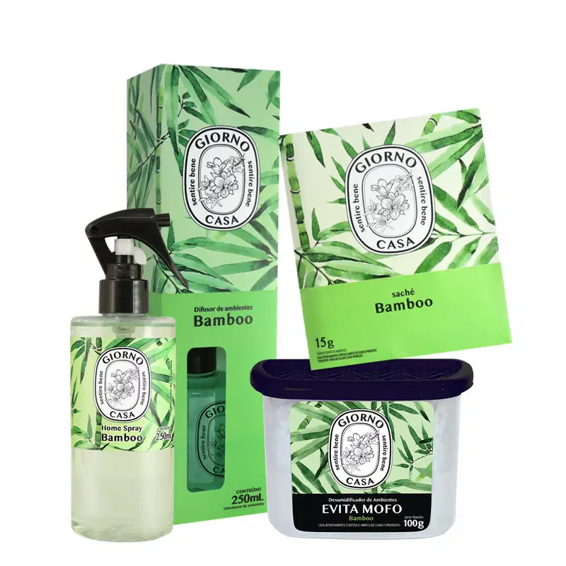 Kit Giorno Casa Sentire Bene Bamboo Difusor Sachê Home Spray e Desumidificador (4 produtos)