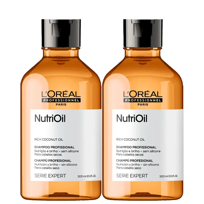 A imagem mostra o kit com 2 shampoos da linha NutriOil.