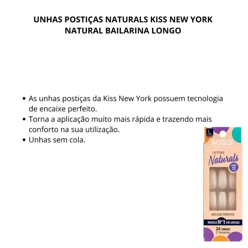 Unhas Postiças Naturals Kiss New York Natural Bailarina Longo