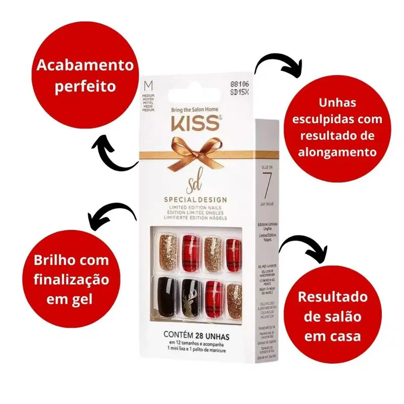 Unhas Postiças Kiss Sd Angels Medium C/28un Sd15x