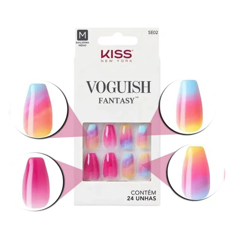 Unhas Postiças Kiss Ny Voguish Fantasy The Motto Bailarina Médio C/28un Se02