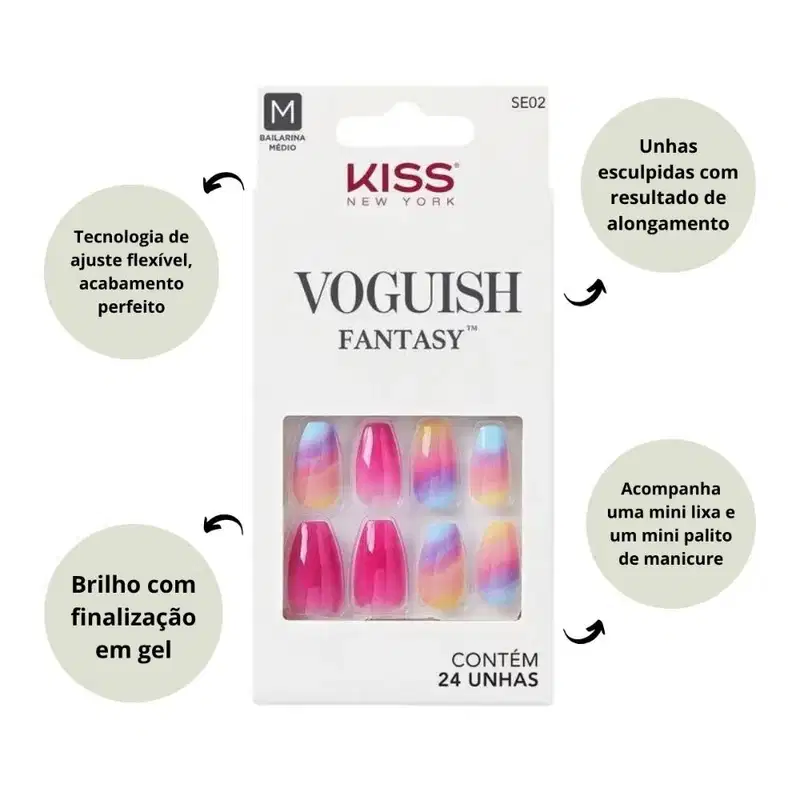Unhas Postiças Kiss Ny Voguish Fantasy The Motto Bailarina Médio C/28un Se02