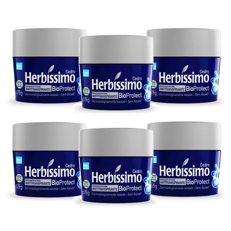 Kit 6 Desodorante Creme Herbissimo Bioprotect Cedro Antitranspirante 55g