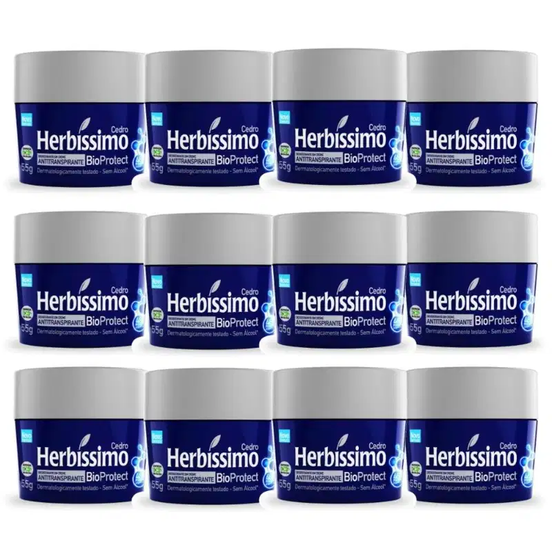 Kit 12 Desodorante Creme Herbissimo Bioprotect Cedro Antitranspirante 55g