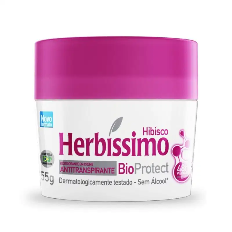 Kit 12 Desodorante Creme Herbissimo Bioprotect Hibisco Antitranspirante 55g