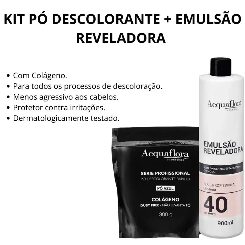 Kit Pó Descolorante + Emulsão Reveladora Acquaflora Volume 40 900ml