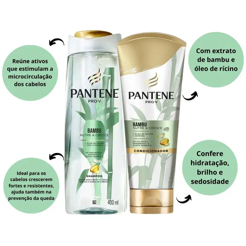 Shampoo 400ml + Condicionador 250ml Pantene Bambu Nutre e Cresce