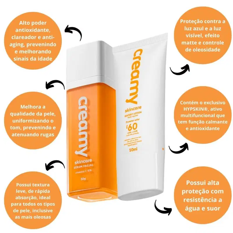 Sérum Facial Vitamina C + Protetor Solar Fps 60 Creamy Skincare